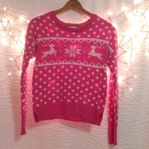 SO brand Pink White Polka Dot Holiday Sweater